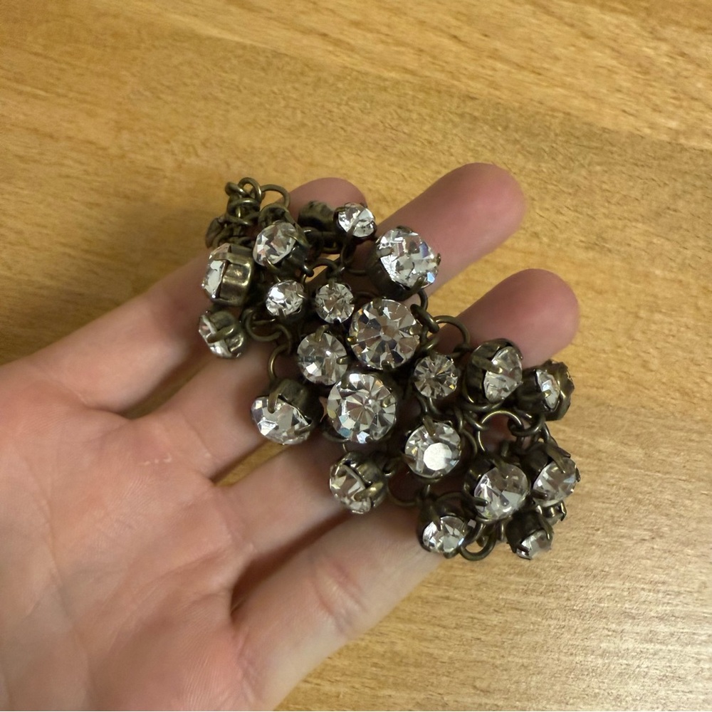 1937 bronze layered chain bracelet with large rhinestones
